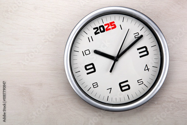 Obraz large white clock face with digits on a wooden background closeup