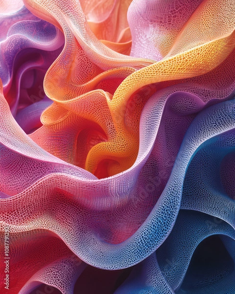 Obraz Intertwined tubular 3D structures with intricate microfiber coatings, creating a flowing, surreal aesthetic,