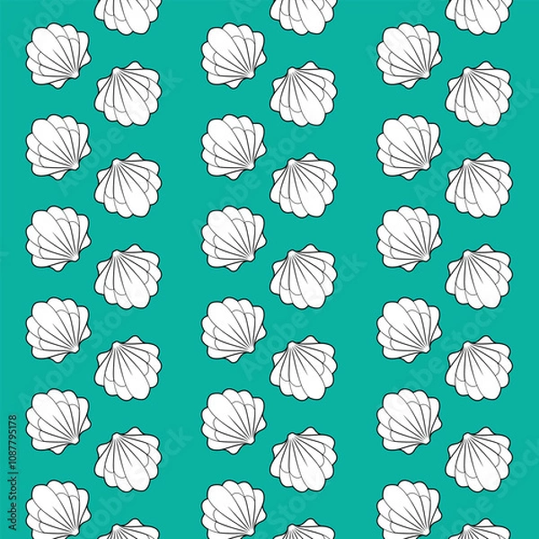 Fototapeta Seamless pattern with seashells, design for printing on paper and fabric