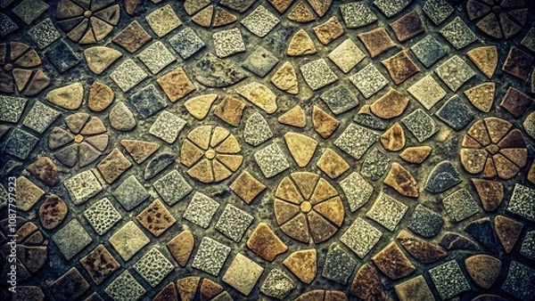 Fototapeta Vintage Tumbled Pattern Background on Gray Cement Floor for Texture and Aesthetic Use in Design Projects and Creative Applications