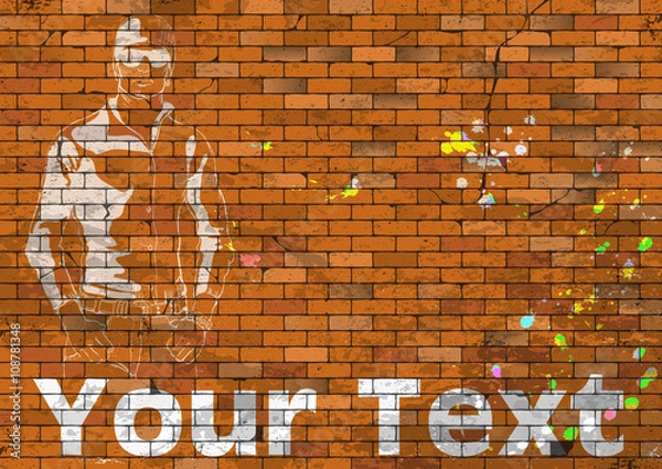 Fototapeta image of a guy on a brick wall. vector illustration