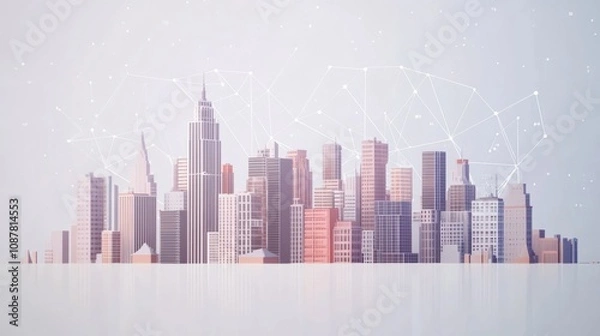 Fototapeta The smart city displays modern buildings linked by a sophisticated AI network, emphasizing urban advancement and connectivity. Generative AI