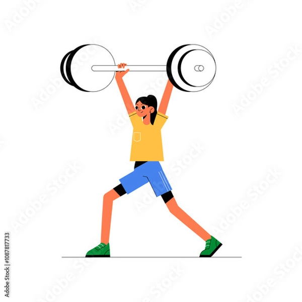 Fototapeta Weightlifter Holding Barbell In Flat Vector Illustration Symbolizing Strength, Fitness, And Powerlifting, Isolated On White Background.