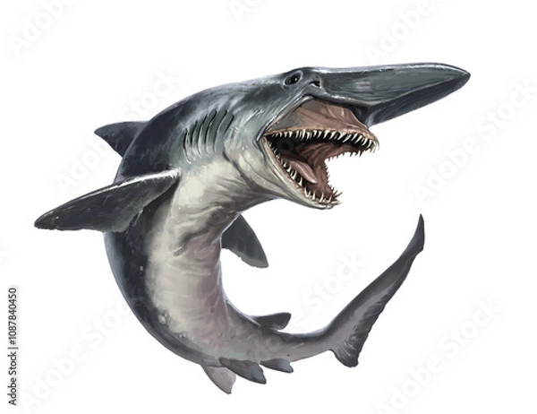 Obraz Deep sea shark navanet its prey illustration realism isolate. Goblin shark, or scapanorrhynchus, or mitsecurina.