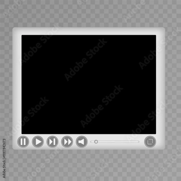 Fototapeta Realistic video player with shadow . Vector illustration.