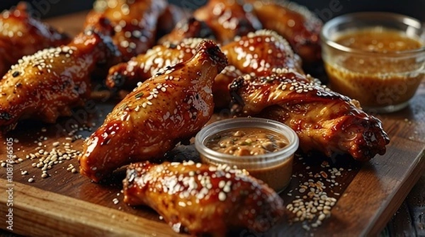 Obraz BBQ chicken wings with sticky glaze and sesame seeds