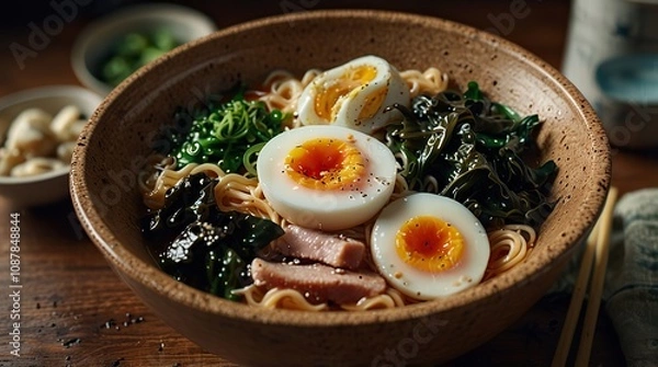 Obraz Ramen bowl with steaming broth