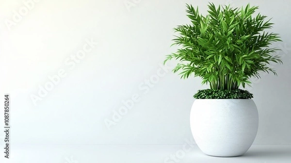 Fototapeta A decorative potted plant in a modern white pot against a light background.