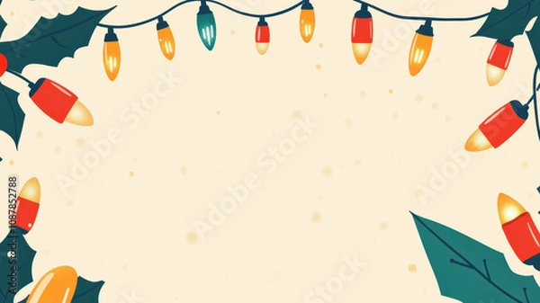 Fototapeta Pastel retro christmas lights on cream background vector illustration
