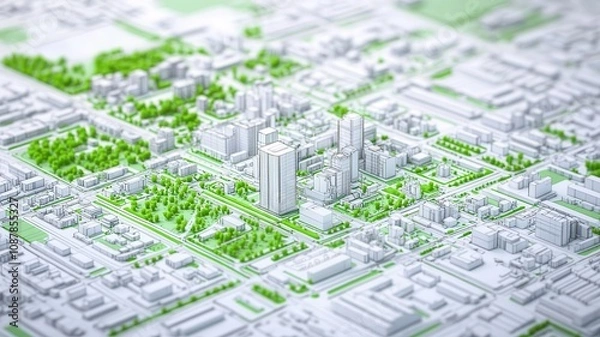 Fototapeta A detailed urban planning map with zoning designations, transportation hubs, and green spaces