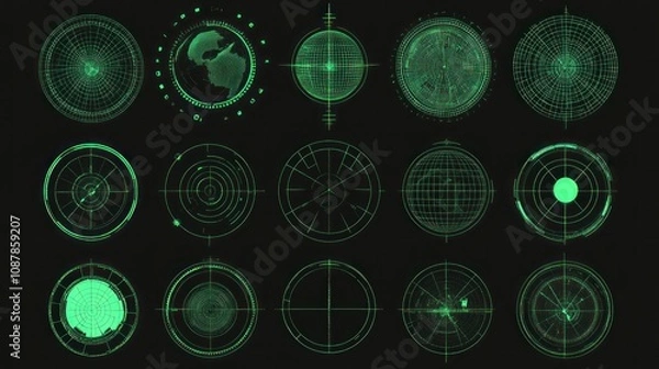 Fototapeta Collection of Futuristic Green HUD Elements