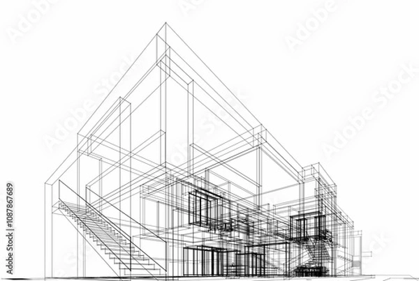 Fototapeta House building sketch architecture 3d rendering