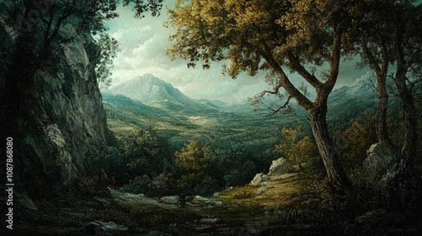 Fototapeta the cuntry, generative ai, landscape, architecture, curtoone, chasny house, background, art nouveau, city, skyline, skyscraper, building, water, lake, nature, autumn, river, sky, tree, reflection, 