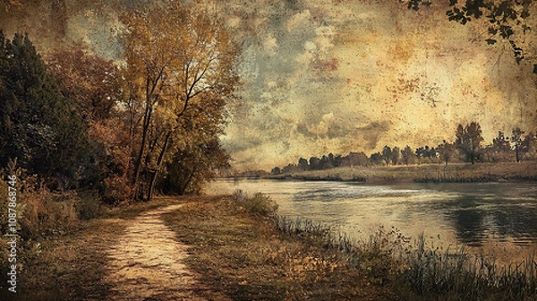 Obraz the cuntry, generative ai, landscape, architecture, curtoone, chasny house, background, art nouveau, city, skyline, skyscraper, building, water, lake, nature, autumn, river, sky, tree, reflection, 