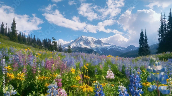 Obraz Mountains,flower,sunset,clouds,trees