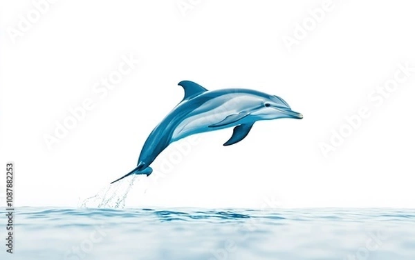 Fototapeta A playful dolphin leaps above the calm ocean surface on a bright sunny day, showcasing its agility and grace in the water