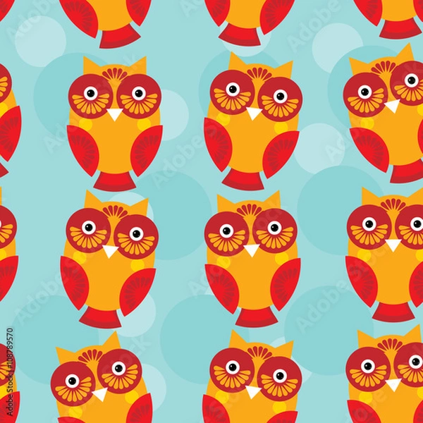 Obraz Cute seamless pattern with owl  on a blue background. vector