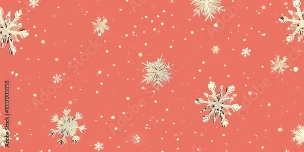 Fototapeta Minimalistic winter pattern with snowflakes on a coral background