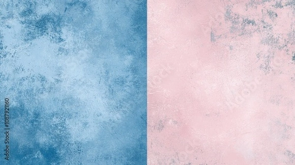 Fototapeta Pink and blue split background featuring a textured surface with a subtle grunge effect, creating a visually appealing backdrop for various design projects
