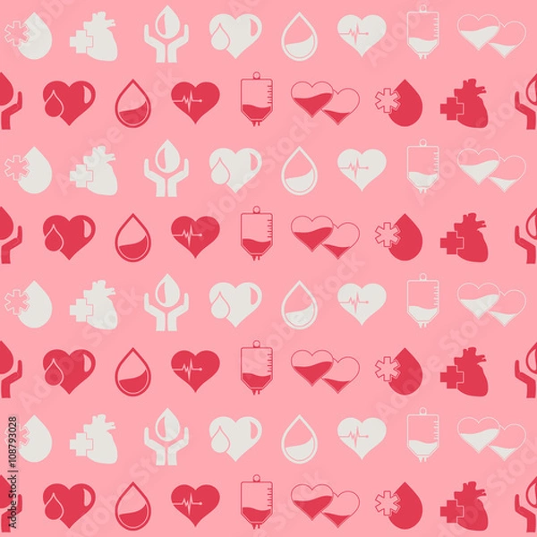 Fototapeta Seamless background with blood donation icons for your design
