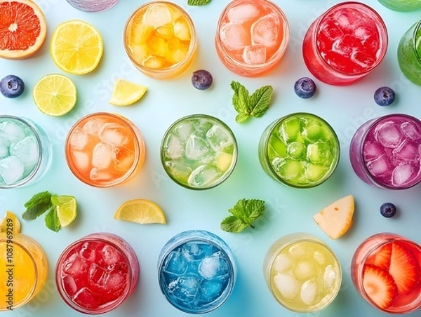 Fototapeta Collection top view of glasses with Summer Soda colorful