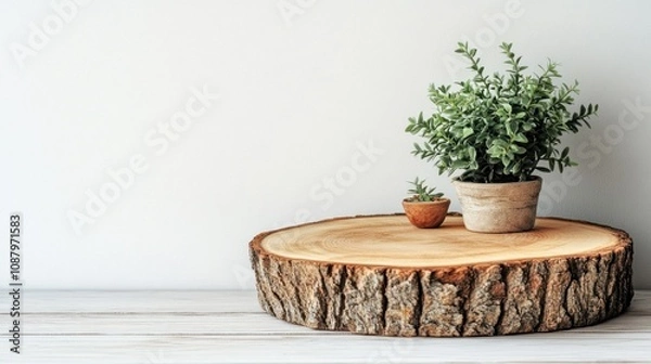 Fototapeta Rustic decor with plants on a wooden surface.