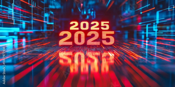 Fototapeta Futuristic digital display with glowing numbers 2025