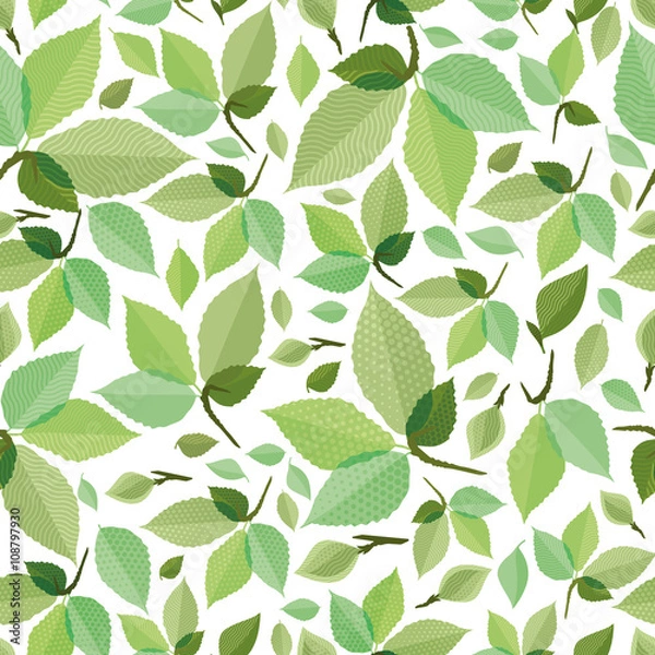 Fototapeta Seamless green foliage without gradient for printing