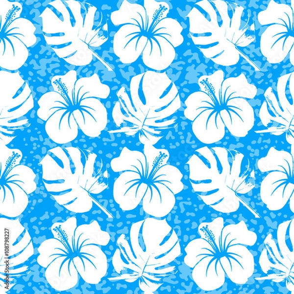 Fototapeta Vector seamless pattern with silhouette of tropical leafs 
