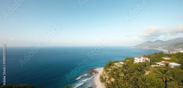 Fototapeta A breathtaking panoramic view of ocean front property ideal for investment purposes, view, financial