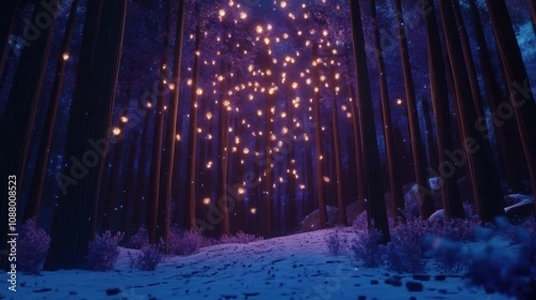Fototapeta Illuminating Snowy Forest with Dynamic Vibrant Colors