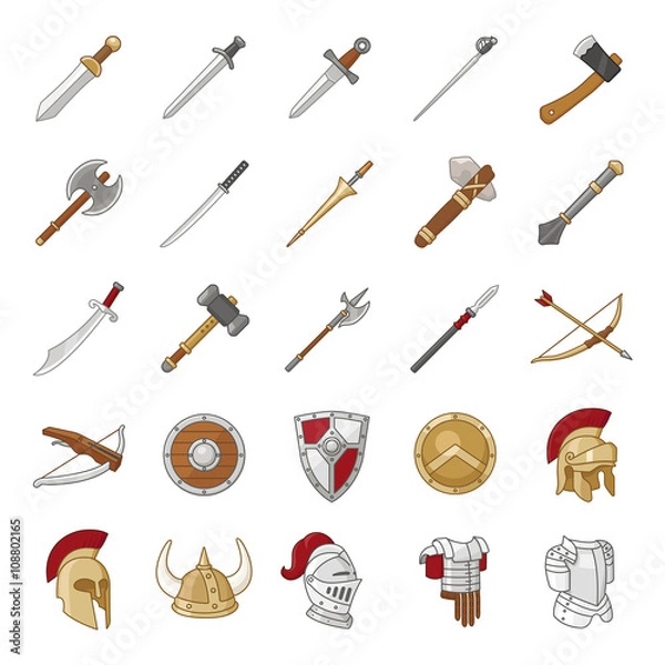 Fototapeta Ikony wektorów kolor broni i zbroi