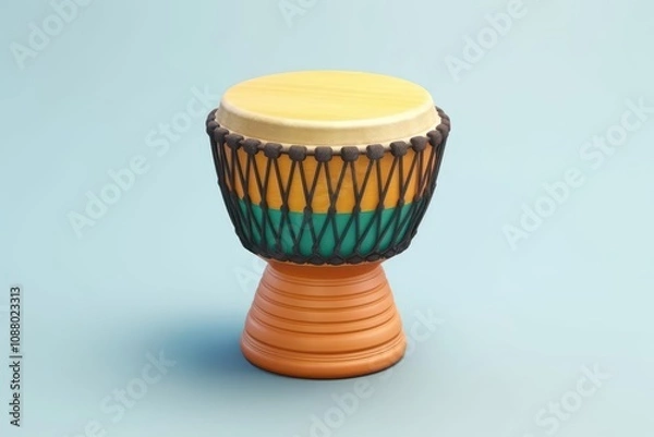 Fototapeta A djembe, 3D Rendering, isometric, icon isolated on soft background