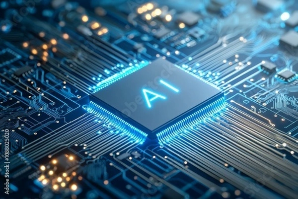Fototapeta AI abbreviation artificial intelligence. Backdrop with selective focus and copy space