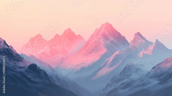Fototapeta A mountain range with a pinkish hue. Majestic Mountain Range. Illustration