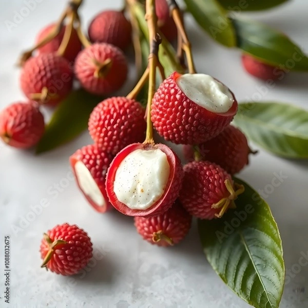 Fototapeta Half cleaned lychee as background