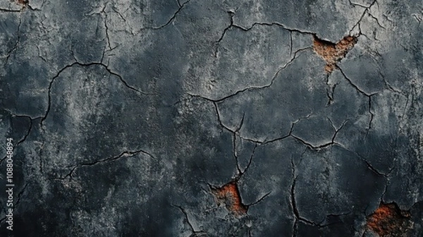 Obraz a banner with the texture of a cracked grunge concrete wall covered with an abstract network of cracks, dark gray tinting with terracotta inclusions