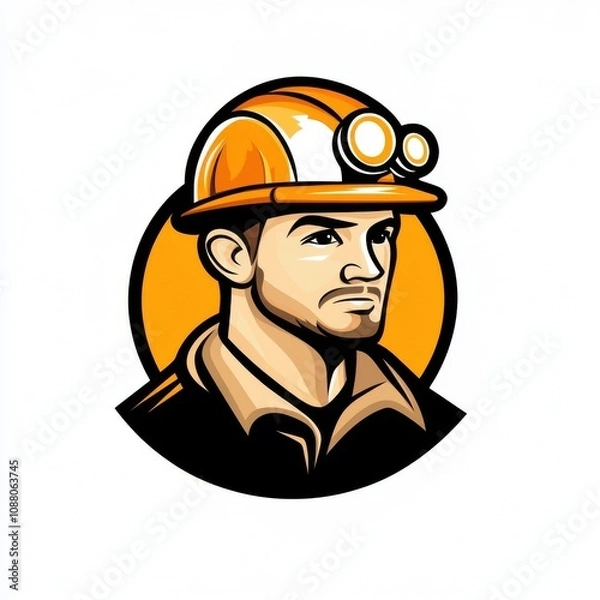 Fototapeta A young Caucasian miner wearing a safety helmet with lights, reflecting dedication and hard work in an industrial setting.