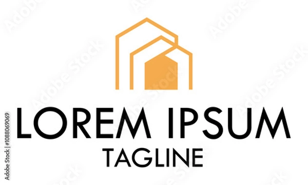 Fototapeta Orange Color Simple Home Line Art Logo Design