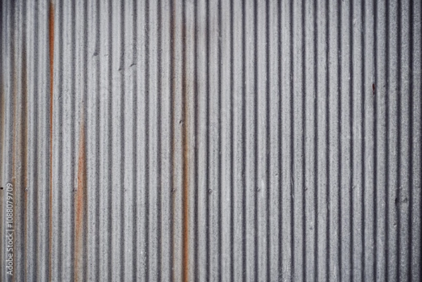 Fototapeta Zinc texture. Closed up details of silver zinc plate with small wavy pattern texture and metal sheet background. Small tear rusty corrugated metal wall texture