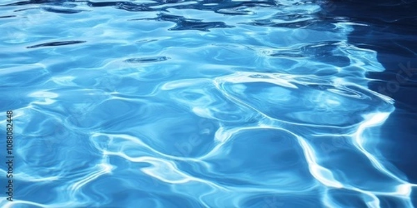 Fototapeta Blue swimming pool water surface with rippling waves in the background. Summer abstract reflections and caustics in the swimming pool.