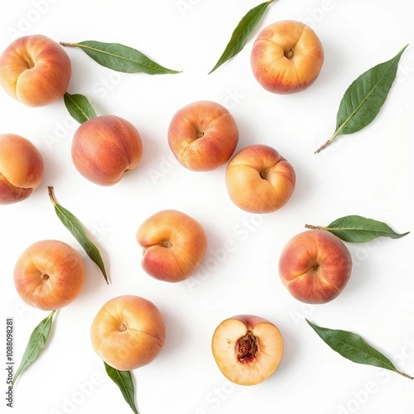Fototapeta set of peaches Isolated On a White Background
