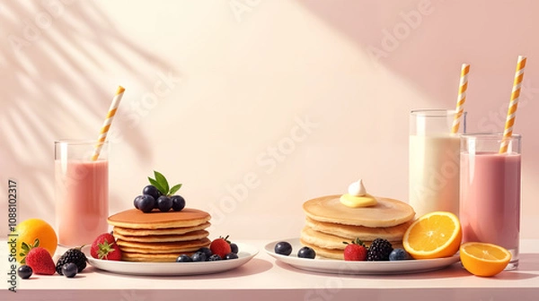 Fototapeta Chic Instagram Cover Design for Brunch Time Poll with Stylish Food Illustrations and Trendy Design Elements