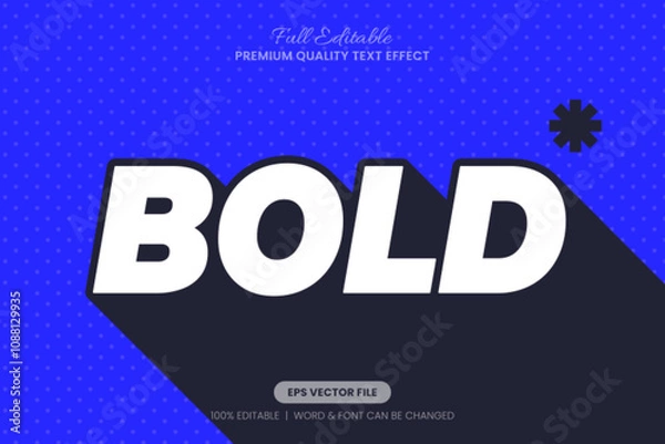 Fototapeta Bold Long Shadow editable text effect, font graphic style on a polka dot blue background. premium quality, perfect for creative design projects