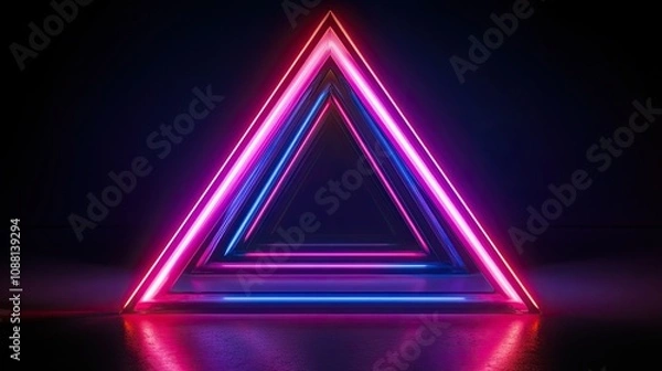 Fototapeta Abstract Neon Triangle Design with Vibrant Colors and Dynamic Lighting Effects in a Dark Environment, Creating a Futuristic and Modern Atmosphere