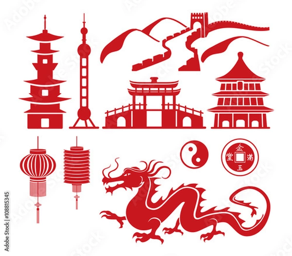 Obraz Zestaw ikon Chin, wektor