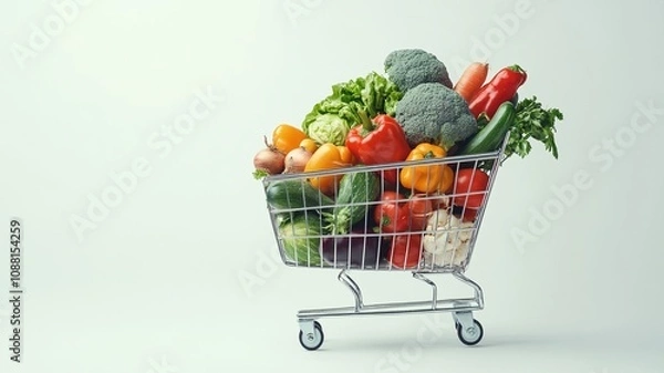 Fototapeta Vibrant Shopping Cart Filled with Fresh Vegetables and Greens Ready for Commercial Use in Food-Related Concepts and Healthy Eating Promotions