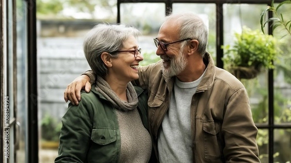 Obraz Joyful Elderly Couple Dancing Together in Their Cozy Kitchen, Sharing Laughter and Love in a Warm and Inviting Atmosphere