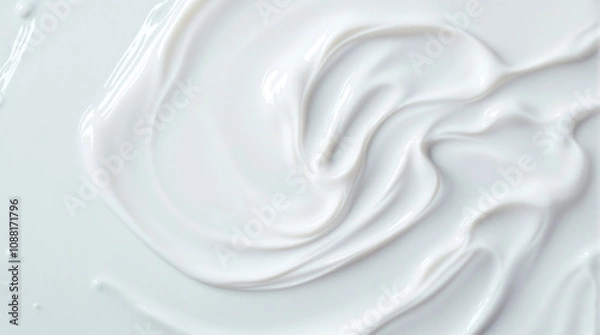 Fototapeta   White cream with a smooth, swirling texture, ideal for representing cosmetics, skincare, or food products.