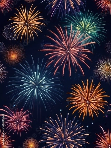 Obraz Colorful fireworks display against a dark night sky